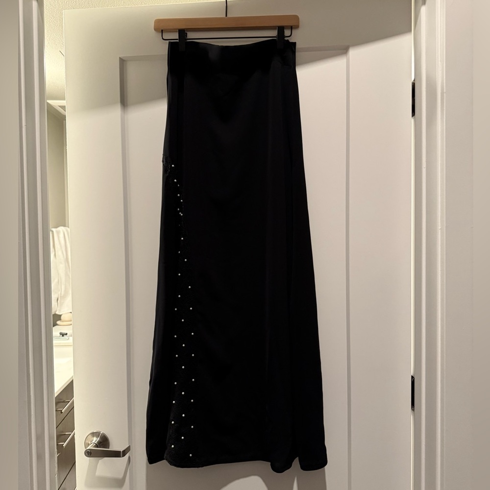 Elegant Black Maxi pearl beaded lace embroidered Skirt
